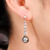 Boucles d'oreilles pendantes CAOSHI magnifique Long pendentif tempérament dame bijoux de fête avec perle simulée femmes élégantes zircone brillante