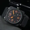 Наручные часы 2023 Мужские автоматические механические часы Коричневые кожаные черные резиновые подарочные N06