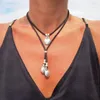 Pendant Necklaces Bohemian Ethnic Wind 3 Pcs Round Alloy Leather Necklace For Women 2023 Retro Hand-woven Double Layer Rope Chain Vacation