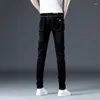メンズジーンズファッションスキニーストレッチブラックブルーグレーデニムペンシルパンツデザインスリムフィット弾性カジュアルズボン