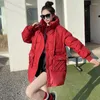 Kvinnors trenchrockar H Kvinnor 2023 Autumn Winter Hooded långärmad solid färg Big Pocket Parka för damer Fashion Drawstring Chic Warm Coat