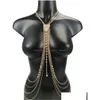 Cinturones de cadena de cintura Collares de cuerpo de perlas Joyería Pecho de lujo Moda para mujeres Y Bikinis Accesorios de playa Goth Drop Entrega Dhafb