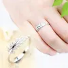 Cluster Rings 925 Sterling Silver Female Sweet Ring Finger White Zircon Light Leaf Elegant Circle For Woman Girl Fashion Jewelry