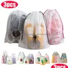 Boîtes de rangement bacs boîtes de rangement 3 pièces Pe Bear Dstring sac gant de toilette chaussure en plastique givré emballage livraison directe Dh38Y