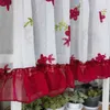 Kurtyna czerwona kwiatowa krótka haftowany tiul do kuchennej sypialni do sypialni drzwi okienne zasłony dekoracje domu pół zasłony kortyny