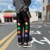 Mäns jeans 2023 Preppy Style Stars tryck Black Hip Hop Men Baggy Pants Fashion Harajuku Straight Casual Denim Trousers Pantalones