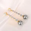 Boucles d'oreilles pendantes CAOSHI magnifique Long pendentif tempérament dame bijoux de fête avec perle simulée femmes élégantes zircone brillante