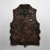 Gilet da uomo 2023 Gilet in vera pelle da uomo di alta qualità Pelle bovina Motociclista Slim Fit Breve Gioventù Marca Giacca senza maniche nera