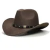 Large bord chapeaux seau rétro géométrie bande de cuir parent-enfant unisexe enfant laine cowboy western chapeau cowgirl melon casquette 61cm57cm54cm 230907
