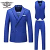 Ternos masculinos blazers 3 peça terno azul real homens amarelo preto branco vermelho roxo casamento para escritório duplo breasted formal dre321c