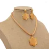 Necklace Earrings Set Dubai Gold Color Jewelry For Women Plated African Charm Wedding Ethiopian Arabic Hand Luxury