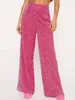 Pantaloni a due pezzi da donna Completo con paillettes scintillanti Top a tubo corto con glitter lucidi Gamba larga Set da discoteca Night Clubwear