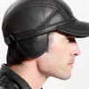 Ball Caps Men's Baseball Cap PU Leather Hat Warm Ear Protection For Mature Middle-aged And Old Man Black