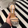 Aquazzura sandals kadın evet sevgilim kristal kaplı stiletto topuk sandal 95mm gümüş ayna rhinestone top katırları akşam ayakkabıları lüks tasarımcı