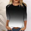 أزياء هوديز للسيدات رقبة جولة غير رسمية 3/4 قميص فضفاضة طباعة تي شيرتات القمصان العلوية للنساء 2023
