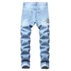 Jeans masculinos jeans arruinados remendo escovado destrói longa tendência de rua estilo escuro tamanho grande
