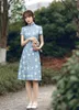 Ubranie etniczne Vintage elegancki koronkowy różowy kwiatowy nadruk qipao klasyczny chiński styl kobiety krótkie mandarynki kołnierz cheongsam rozmiar s-2xl