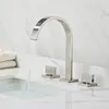 Kitchen Faucets Wash Basin Faucet Bathroom Double Handle And Cold Adjustable Square Brushed Gold