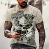 Homens camisetas 2023 T-shirt vintage com 3D Horror Crânio Impressão Desgaste Clássico Casual Verão Redondo Pescoço Mangas Curtas Oversiz