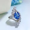 2023 Nowy 925 Sterling Srebrna moda 8*10 owalny szafirowy pierścionek wysokiej jakości pierścionek z diamentami wysokiej węgla dla kobiet Hiphop Jewelry Gift