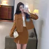 Tweedelige jurk UNXX Winter bruine rokset Damesmode Bijgesneden wollen blazers Slanke minirokken Vintage pakken Dameskleding