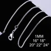 Chaînes Marques Mode 1MM Chaîne de boîte 925 Collier en argent sterling pour femmes hommes 16-24 pouces Bijoux de fête de mariage Cadeaux de Noël