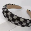 3.2cm wide sponge fabric checkerboard headband set with diamonds hair accessories headband for Women
