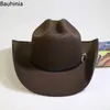 Szerokie brzeg kapelusze wiadra Bauhinia vintage czarny zachodni kowbojski kapelusz dla mężczyzn dżentelmen cowgirl jazz kościół sombrero hombre caps 230907