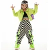 Stage Wear Costume de danse Hip Hop pour filles, hauts verts, pantalons cargo à carreaux, vêtements de Jazz modernes, Costume de rue pour enfants