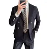 Ternos masculinos homens duplo breasted terno 2 peça moda simples cavalheiro negócios banquete vestido fino ajuste casamento blazer e calça