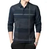 Men's T Shirts 2023 Autumn Long-sleeved T-shirt Loose Casual Striped Lapel Polo Shirt Bottoming