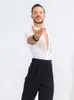 Stage Wear Mâle Blanc Latin Dance Shirt Compétition Professionnelle Pratique d'été Tango Ballroom Waltz Performance Tops DL10867