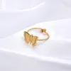 Обручальные кольца, стильное регулируемое кольцо из нержавеющей стали с бабочкой, золотые кубические ювелирные изделия на палец для модных женщин