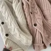 Cardigan rose Y2k en tricot pour Femme, pull court à col en V, mode coréenne, manteau tricoté, Pull à manches lanternes, veste Sueters