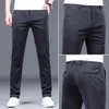 Men's Pants Classic Summer Men Thin Slim-Fit Casual Business Fashion Solid Stretch Trousers Male Dark Gray Blue Black