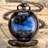 Zegarki kieszonkowe urok niebieskie noc kwarcowe zegarek czarny naszyjnik zegar rzymski cyfry rzymskie wybierz vintage zegarek prezent mężczyźni kobiety