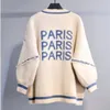 2023sweater Loose Fashion Long Cardigan Letter Printed Women Knitted Thicken Plus Size Korean English Alphabet Coat 201016