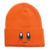 Adorável desenho animado rosa sorriso kirby gorros olhos grandes bordado gorro de malha para mulheres 17 cores