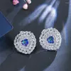 Colar brincos conjunto threegraces exclusivo místico azul zircônia cúbica cristal coração forma anel para mulheres moda jóias js636