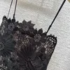Casual Dresses High Quality Women Clothes Summer Fashion Black Printed Dress Lace Sexy Embroidery Ball Gown Spaghetti Strap