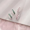 Boucles d'oreilles créoles coréennes en Zircon rose vert pour femmes et filles, boucles d'oreilles en cristal doux et exquis, bijoux esthétiques