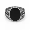 Bagues de cluster Turc à la main 925 Sterling Silver Hommes Bague Ovale Noir Émail Vintage Thai Design pour Femmes Bijoux de fête