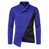 Herrklänningskjortor Mens Royal Blue Stand Collar Trend Splicing Asymmetrical Shirt Party Banquet Regular Fit Långärmning Social