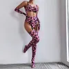 Ensemble sexy de lingerie léopard avec des gants de bas sous-vêtements sans couture porte-jarretelles sensuel ensemble rose tenues sexy intimes 230808