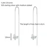 Boucles d'oreilles pendantes mignonnes en argent Sterling 925, pierres CZ, tête de papillon à travers la chaîne de barre, glands goutte pour femmes et filles, bijoux Aros