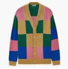 Pulls pour hommes Vintage KnitPatchwork Pull Cardigan Manteau à manches longues V Col Knitwear Veste Automne Hiver pour hommes Color Block