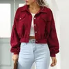 Jaquetas femininas Mulheres Knit Cropped Manga Longa Corduroy Bolsos Jaqueta Térmica Casaco Caminhada Colete Casual para Camisa