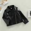 Jackets Kids Infant Baby Unisex PU Leather Jacket Long Sleeve Turn-down Collar Zipper Closure Casual Outwear for Girls Boys 1-5T 230906