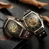 Armbanduhren 2023 Shenhua Herren Automatische mechanische Uhren Männer Vitage Mode Skelett Schädel Leder zum Verkauf