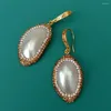 Dangle Earrings Y·YING Natural White Shell Trimmed With Golden Crystal Hook